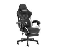Dowinx Silla Gaming Ergonómica de Tela con Cojín de Muelles, Silla Gamer con Reposacabezas, Soporte Lumbar y Reposapiés, Soporta 150kg, Ideal para Gaming y Oficina , Blanco y Negro