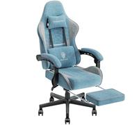 Dowinx Silla Gaming Ergonómica de Tela con Cojín de Muelles, Silla Gamer con Reposacabezas, Soporte Lumbar y Reposapiés, Soporta 150kg, Ideal para Gaming y Oficina , Azul
