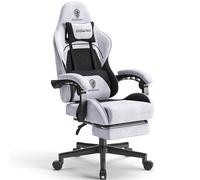 Dowinx Silla Gaming Ergonómica de Tela con Cojín de Muelles, Silla Gamer con Reposacabezas, Soporte Lumbar y Reposapiés, Soporta 150kg, Ideal para Gaming y Oficina , Negro y Gris
