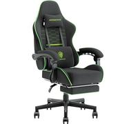 Dowinx Silla Gaming Ergonómica de Tela con Cojín de Muelles, Silla Gamer con Reposacabezas, Soporte Lumbar y Reposapiés, Soporta 150kg, Ideal para Gaming y Oficina , Negro y Gris