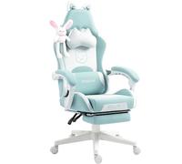 Dowinx Silla Gaming Rosa Ergonómica Versión Gatito Adorable - Silla de Oficina Ergonómica con Respaldo Alto y Soporte Lumbar Masajeante, Ecopiel, Reposapiés, Azul
