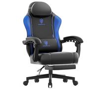 Dowinx Silla Gaming, Silla Gamer Ergonómica de Cuero PU con Soporte Lumbar, Función de Masaje y Respaldo Ancho, Soporta hasta 150 kg, Azul