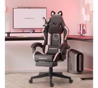 Dowinx Silla Gaming- Sweet Cat Edition - Silla de ordenador ergonómica con respaldo alto y soporte lumbar, cuero PU, reposapiés, negro