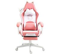 Dowinx - Silla para juegos de computadora - Lindo gato - Diseño ergonómico, respaldo alto, soporte lumbar, reposapiés - Silla de juegos de piel sintética - Rosa