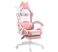 Dowinx - Silla para juegos de computadora - Lindo gato - Diseño ergonómico, respaldo alto, soporte lumbar, reposapiés - Silla de juegos de piel sintética - Rosa
