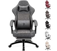 Dowinx Silla para videojuegos con cojín de resorte, silla de carreras para gamer con masaje, sillón ergonómico para gaming con reposapiés, silla de oficina de PU cuero gris