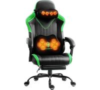 Dowinx Silla para videojuegos con función de masaje, diseño ergonómico, sillón para videojuegos con soporte lumbar y soporte para el cuello, silla de gaming hasta 135 kg de altura ajustable, piel