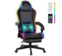 Dowinx Silla para videojuegos con luces RGB, silla LED para videojuegos con reposapiés para adultos, silla ergonómica para juegos con masaje lumbar, silla de videojuegos, piel sintética, color azul