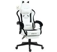 Dowinx Silla para videojuegos - Linda edición perro - Silla ergonómica para ordenador con respaldo alto y soporte lumbar, piel sintética, reposapiés, perro blanco