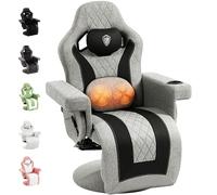 Dowinx Sillón de relax para videojuegos con función de masaje Shiatsu, sillón de televisión con función reclinable de 90° - 135° y reposapiés, silla de juegos giratoria 360°, sin ruedas, soporte para