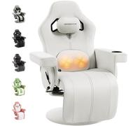 Dowinx Sillón de relax para videojuegos con función de masaje Shiatsu, sillón de televisión con función reclinable de 90° - 135° y reposapiés, silla de gaming giratoria 360°, sin ruedas, soporte para