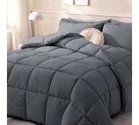 DOWNCOOL Edredones de tamaño matrimonial, relleno de edredón, gris oscuro, para todas las estaciones, edredón ligero, edredón de hotel alternativo de plumón con pestañas en las esquinas (gris oscuro,