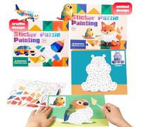 DOWNDRIFT Libro de pegatinas para niños a partir de 4 - 8, pegar por números para pegar, 32 pegatinas de transporte y animales Wow Number, cuaderno de pegatinas para mejorar la inteligencia para la