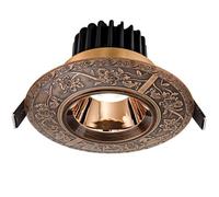 Downlight LED empotrable con embellecedor deflector de 7W, lámpara de techo redonda tallada de estilo vintage, focos COB antideslumbrantes profundos, downlight de techo de latón para baño, sala de est