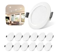 Downlight LED Techo Empotrable, 5W 12x Focos LED Interior Techo 450LM Equivalente 50W, 4000K Blanca Neutra IP44 Redondo Downlight Extraplano 25mm, Ø 68-80mm AC 220-240V, para Baño Salón Cocina