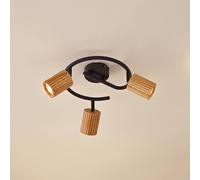 Downlight Lindby Stralino, 3 luces, Ø31 cm, madera, GU10