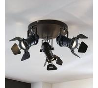 Downlight Lindby Tilen, 3 luces, negro, metal, Ø 54 cm