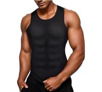 DownLTL Camiseta Reductora para Hombre con Efecto Vientre Plano Camiseta Interior de compresión sin Mangas de algodón Body Shaper un Vientre más Plano (FR/ES, Letras, XL, Regular, Regular, Negro)