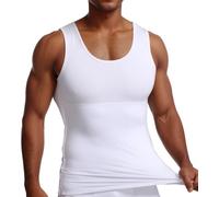DownLTL Camiseta Reductora para Hombre con Efecto Vientre Plano Camiseta Interior de compresión sin Mangas de algodón Body Shaper un Vientre más Plano (FR/ES, Letras, XXL, Regular, Regular, Blanco)