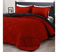 downluxe Juego de edredón tamaño California King, Ligero, Relleno sólido, Reversible, 3 Piezas, con 2 Fundas de Almohada Reversibles (Rojo/Negro)