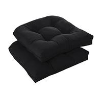 downluxe Outdoor Chair Cushions Set of 2 for Patio Furniture, Waterproof Tufted Overstuffed Patio Furniture Cushions, Thick Outdoor Seat Cushion, 19" X 19" X 5", Black
