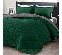 downluxe Twin Comforter Set - Dark Green and Grey Twin Comforter, Soft Bedding Sets for All Seasons -2 Pieces - 1 Comforter (66"x92") and 1 Pillow Sham(20"x26")
