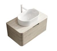 dowowdo Cómoda colgante de baño de 80 cm, lavabo con lavabo de cerámica ovalada, armario para debajo del lavabo con placa de piedra sinterizada travertino, cajón de cierre suave