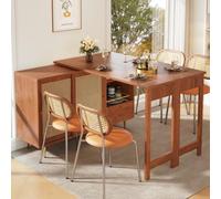 dowowdo Mesa alta giratoria 360°, extensible hasta 187 cm, puerta de ratán + estante, espacio de almacenamiento, isla de cocina, aparador, mesa de bar, estructura de metal marrón, para cocina y