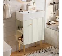 dowowdo Mueble bajo lavabo de 55 cm - Armario compacto de pie para baño en color blanco con lavabo de cerámica integrado y estante lateral, ideal para baños pequeños y aseos de invitados