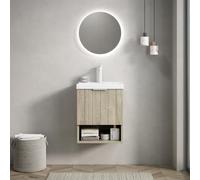 dowowdo Mueble de baño con armario para colgar en la pared, 42 cm, cerámica blanca, 2 puertas y estante abierto, amortiguador, premontado, roble crema, para baño pequeño e inodoro de invitados