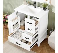 dowowdo Mueble de baño con lavabo de 76 x 46 cm, armario bajo lavabo blanco con 3 cajones silenciosos, cuenco de cerámica integrado, moderno juego de muebles de baño