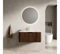 dowowdo Mueble de baño con lavabo de 80 cm, amplio lavabo con iluminación LED, cuenco integral de piedra sinterizada, moderno juego de muebles de baño (premontado)