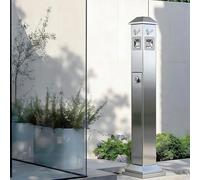 DowPie Cenicero metálico de pie para Exteriores, contenedor Vertical de 1,2 m, Apertura por los 4 Lados y protección contra la Lluvia para hoteles, Patios y Lugares turísticos. Silver