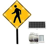 DowPie Señal de Cruce peatonal con luz LED Intermitente y energía Solar de 24''/30'', película Reflectante de Grado Industrial, señales de Cruce peatonal de Aluminio 1set-30in