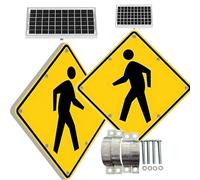 DowPie Señal de Cruce peatonal LED Intermitente, señalización de Paso de peatones de Aluminio Inoxidable con alimentación Solar, 16 Leds, Resistente al Agua y al Polvo. 2sets-24in