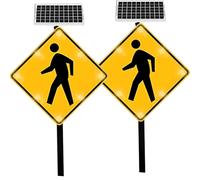 DowPie Señal LED peatonal con energía Solar, señales de Advertencia de tráfico para peatones con Accesorios de Montaje, 24''/30'', película Reflectante de Grado Ingeniero 2sets-24in