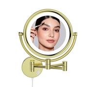 Dowry Espejo Maquillaje Pared con Luz Espejo de Aumento Dorado 5X Espejo Extensible de Doble Cara,Diámetro 20cm