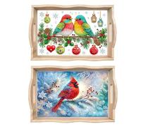 DoxQcs Bandeja de madera con pintura de diamantes para decoración de mesa con asa, para desayuno, bar, mesa de comedor para principiantes, 2 unidades, pájaro
