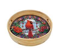 DoxQcs Bandeja redonda de diamante de 10 pulgadas, bandeja de madera para decoración de mesa de desayuno, mesa de comedor para principiantes, cardenal