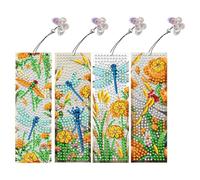 DoxQcs Marcapáginas de diamantes de perforación de puntos, colgante de cristal, marcapáginas de cuero con cuentas de diamantes de imitación para adultos, suministros de manualidades, libélula-1