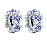 Doyafer 925 Encantos De Plata Esterlina Perlas De Separador De Silicona De ZircóN De Flor PúRpura Para Pulseras De Encantos De Mujeres 2 Por Paquete