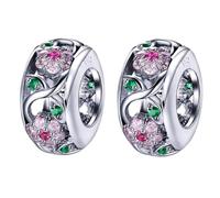 Doyafer 925 Encantos De Plata Esterlina Plata Flor ZircóN Silicona Separador Cuentas Conjunto Para Las Pulseras De Encantos De Las Mujeres 2 Por Paquete
