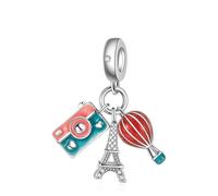 Doyafer 925 Plata Esterlina Charm CáMara Torre Aire Caliente Globo Luz Nocturna 3 En 1 Colgante Ajuste Pulsera Collar Colgante Regalo CumpleañOs Para Amigos De La Familia