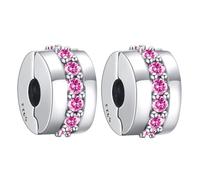 Doyafer 925 Plata Esterlina Charms Clips Conjunto Rosa 5a ZircóN Pulsera Perlas Clip 2 Por Paquete