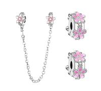 Doyafer 925 Plata Esterlina Clips Charms Cadena De Seguridad Conjunto Rosa Clip Flor Cadena De Cuentas Charms Para Pulseras Mujeres Cuentas Amigos Regalo Familiar