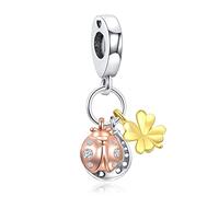 Doyafer 925 plata esterlina colgante de animal encanto conjunto de dos colores de oro rosa mariquita para las mujeres pulsera collar de regalo