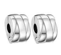 Doyafer 925 Plata Esterlina Encantos Clips Conjunto Pulido Satinado Cinta Cuentas Clips Ajuste Mujeres Pulseras 2 Por Paquete