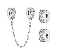 Doyafer 925 Plata Esterlina Redonda Clips Charms Cadena De Seguridad Conjunto Redondo Clip Cuentas Cadena Charms Para Pulseras Mujeres Cuentas Amigos Regalo Familiar