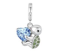 Doyafer Colgante De Tortuga Sostiene Un CorazóN Azul 925 Charms De Plata Esterlina Para Las Mujeres Pulsera De Cuentas Colgante Regalos Charms Para Las Mujeres