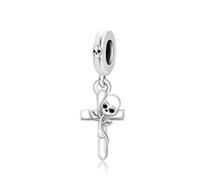 Doyafer CráNeo Cruz Colgante 925 Plata De Ley Charms Compatibles Con Las Mujeres Pulsera Collar Regalos De Halloween Para Las Mujeres